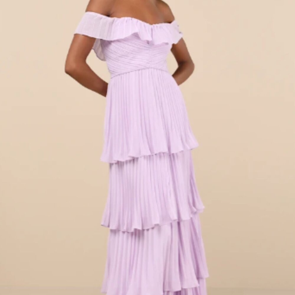 Lulus Always Remarkable Lavender Pleated Off-the-Shoulder Maxi Dress